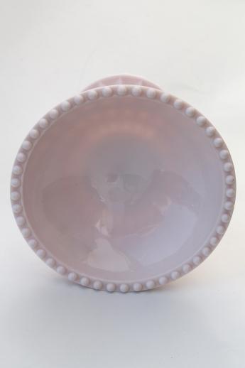 vintage shell pink milk glass compote or candy dish, Jeannette glass