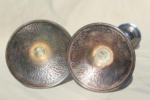 vintage silver candlesticks w/ hammered finish, tarnished antique silver plate