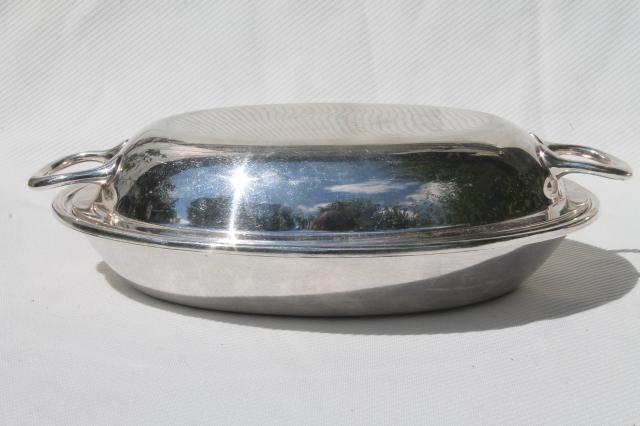 vintage silver plate buffet dishes, oval covered bowls casseroles or gratins w/ lids