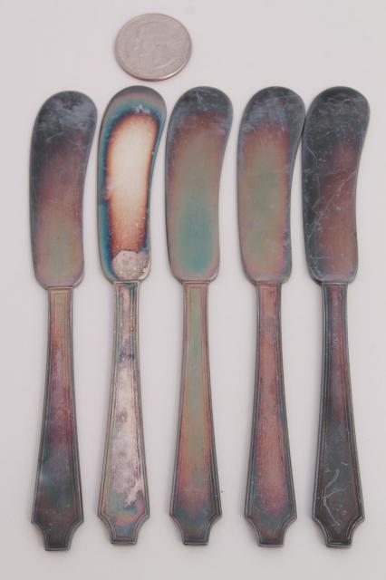 vintage silver plate flatware, silverware lot butter knives, serving pieces spoons