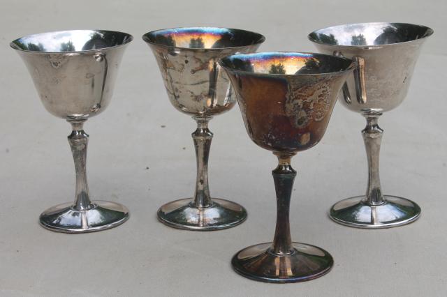 vintage silver plate goblets, silverplated wine glasses made in Italy
