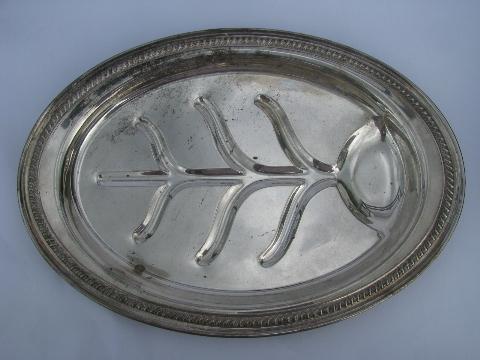 vintage silver plate oval serving platter and roast plate w/ drippings well