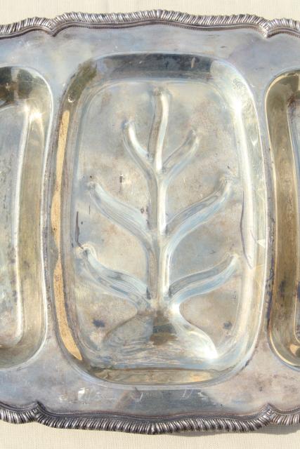 vintage silver plate roast meat or turkey platter, tree & well for drippings
