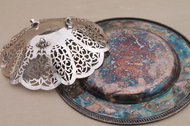 vintage silver plate serving trays & bonbon candy dishes for tea table or wedding