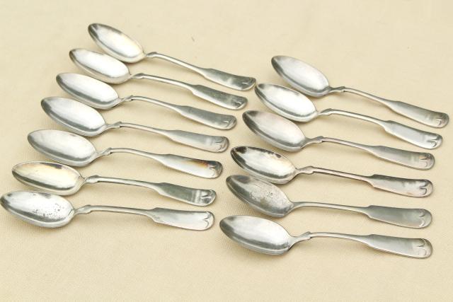 vintage silver plate teaspoons, coin silver Colonial style antique reproduction spoons