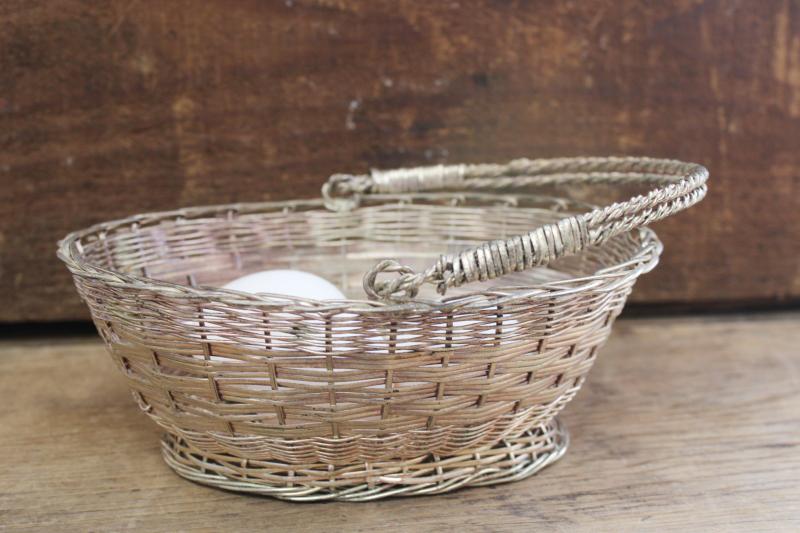 vintage silver plated woven wire basket, Easter egg basket or centerpiece for flowers