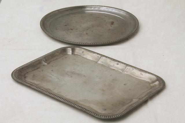 vintage silver tin trays, primitive old rusty metal trays w/ lovely weathered patina
