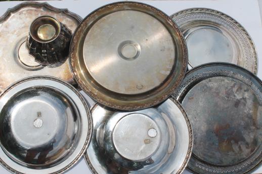 vintage silverplate serving pieces lot, old silver trays & bowls