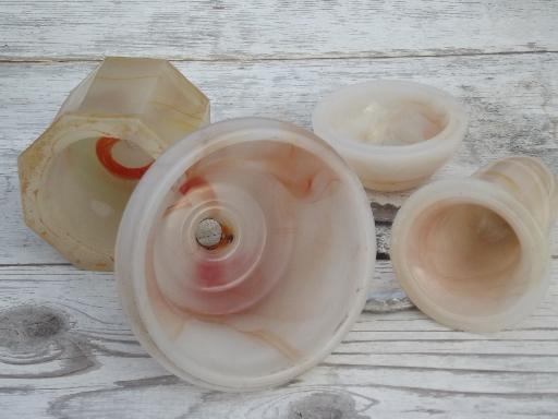vintage slag glass lamp parts lot, agate marble glass body and bases