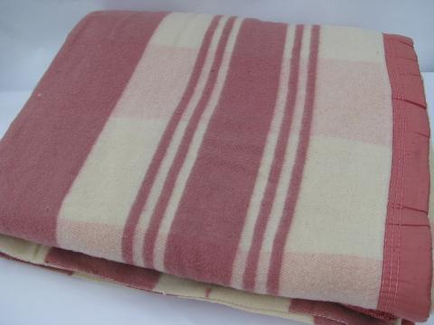 vintage soft cotton camp blanket, rose-pink & cream plaid, label