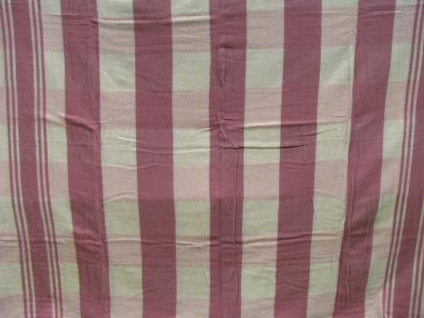 vintage soft cotton camp blanket, rose-pink & cream plaid, label