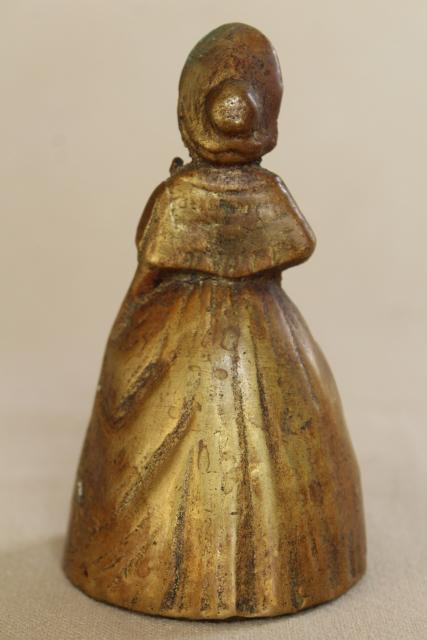 vintage solid brass bell, figural lady bell w/ clapper legs, made in Belgium