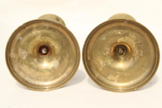 vintage solid brass candlesticks, pair barley twist open spiral candle holders