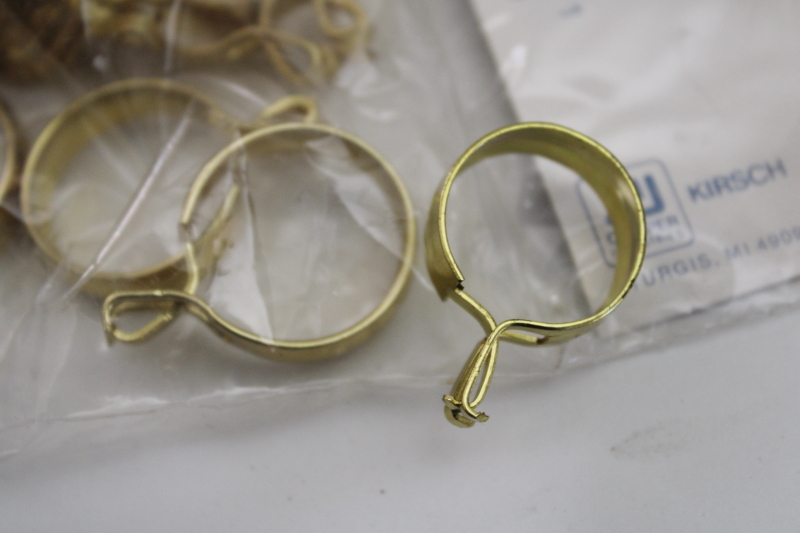 vintage solid brass clip type curtain rings, new old stock Kirsch hardware for cafe curtains