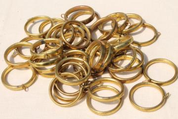 vintage solid brass curtain rings lot, drapery hardware for cafe curtain rods