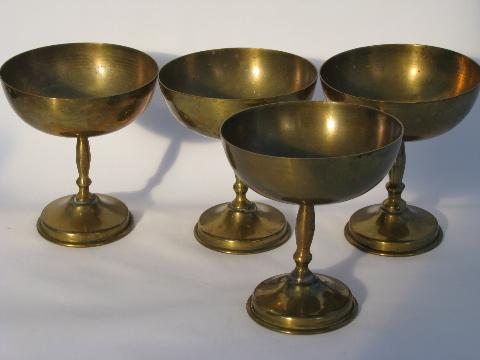 vintage solid brass drinking glasses goblets, set of 4