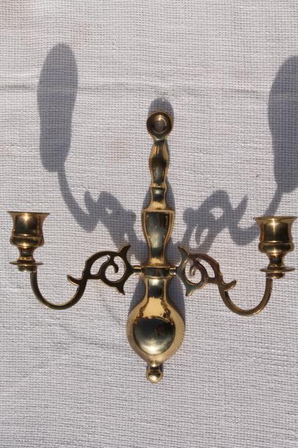 vintage solid brass wall sconces, candle sconce pair made in England