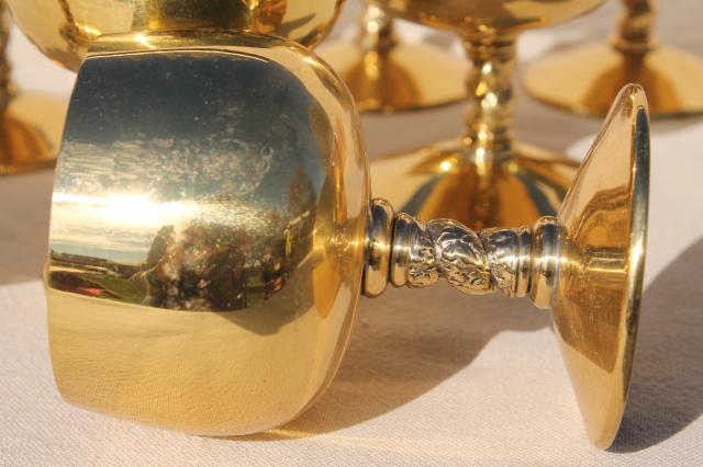 vintage solid brass wine goblets made in Spain, Spanish renaissance medieval banquet table ware
