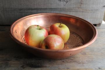 vintage solid copper strainer bowl colander basket, french farmhouse kitchen style