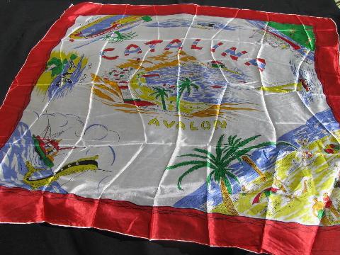 vintage souvenir Catalina island scenes print silk scarf square