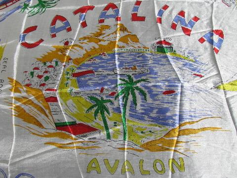 vintage souvenir Catalina island scenes print silk scarf square
