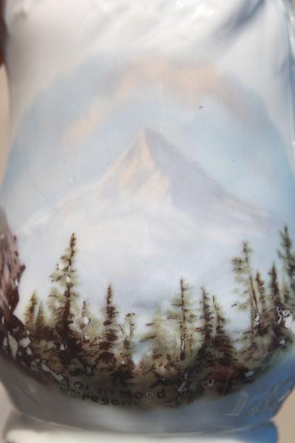 vintage souvenir of Mt Hood Oregon, antique Germany china pitcher w/ landscape picture