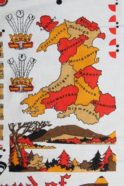 vintage souvenir tea towel, Wales, Land of Song - cute fun retro print