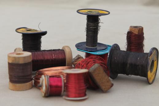 vintage spools & bobbins of copper wire for jewelry & crafts, lot of assorted copper wire