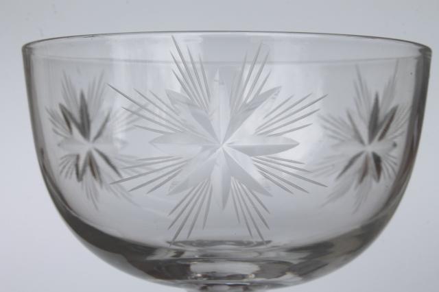 vintage star pattern glass cocktail set, pitcher & glasses w/ etched cut glass stars
