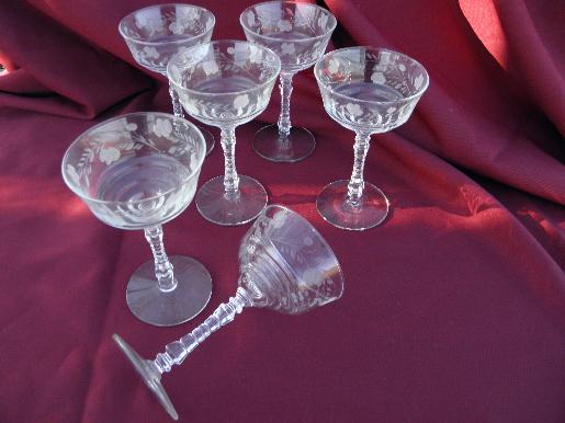 vintage stemware, Rock Sharpe wheel cut wine glasses, set of 6 wines