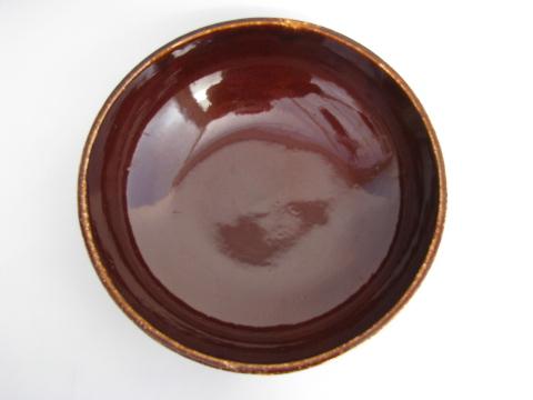 vintage stoneware pottery bowl, brown drip glaze