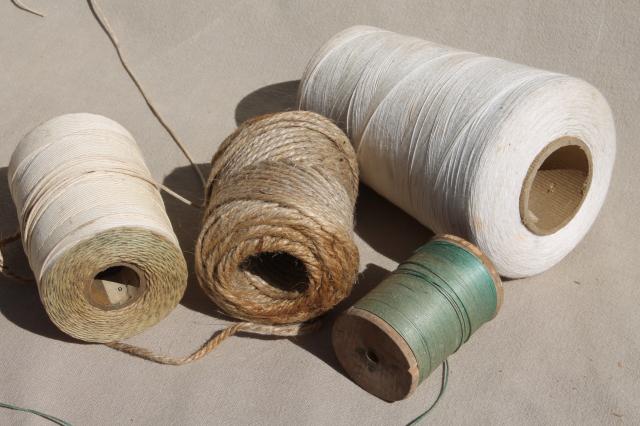 vintage string collection - rustic old wood spool of cord thread, cotton twine etc.