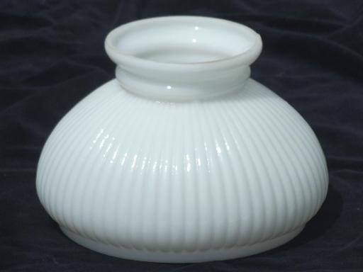 vintage student lamp shade, ribbed white milk glass lampshade 