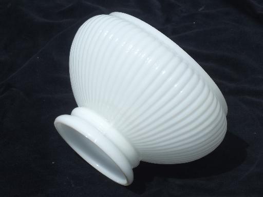vintage student lamp shade, ribbed white milk glass lampshade 