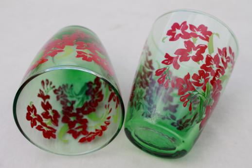 vintage swanky swigs glasses, kitchen glass tumblers w/ bright retro flowers