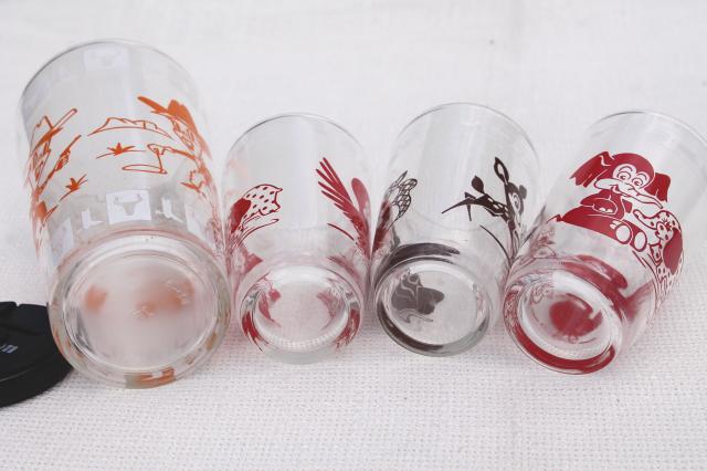 vintage swanky swigs jelly glasses, baby animals juice tumblers & tall cowboy drinking glass