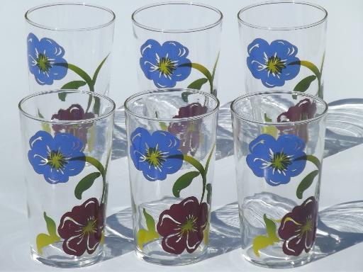 vintage swanky swigs tumbler set, drinking glasses w/ painted flowers