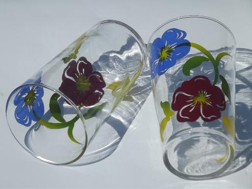vintage swanky swigs tumbler set, drinking glasses w/ painted flowers