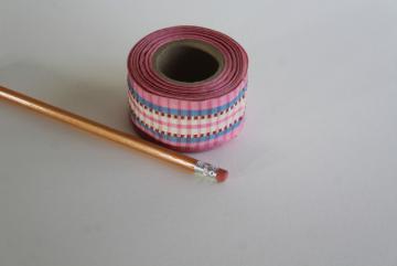 vintage taffeta ribbon, woven checked plaid stripe candy pink, red, blue