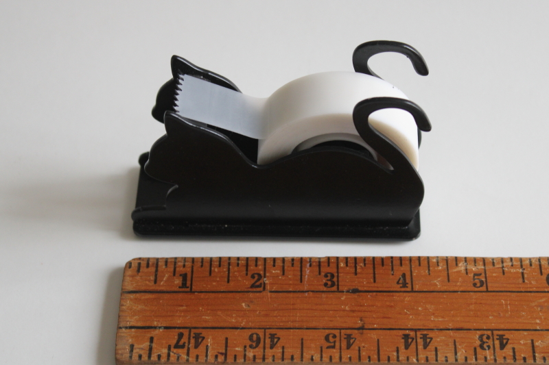 vintage tape dispenser, black metal cat silhouette holds single roll of Skotch tape