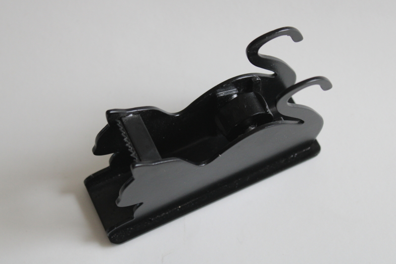vintage tape dispenser, black metal cat silhouette holds single roll of Skotch tape