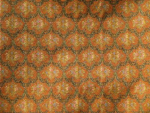 vintage tapestry upholstery fabric, french antique floral, burnt orange