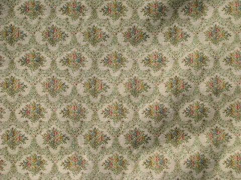 vintage tapestry upholstery fabric, french antique floral, ivory/multi