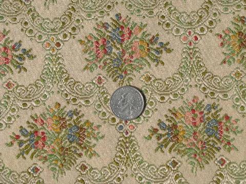 vintage tapestry upholstery fabric, french antique floral, ivory/multi