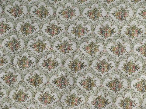 vintage tapestry upholstery fabric, french antique floral, white /multi