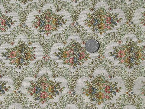 vintage tapestry upholstery fabric, french antique floral, white /multi