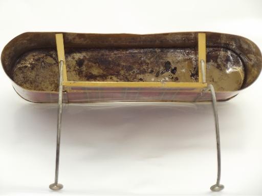 vintage tartanware plaid thermos carrier, 1950s car travel picnic tin