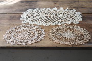 vintage tatted lace doilies, round  oval doily table mats handmade tatting