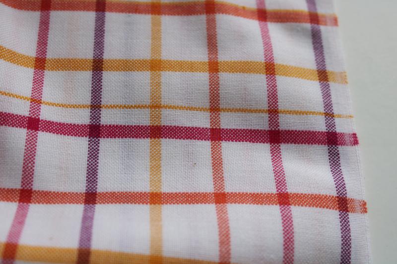vintage tattersall check cotton shirting fabric, woven plaid red orange plum mustard