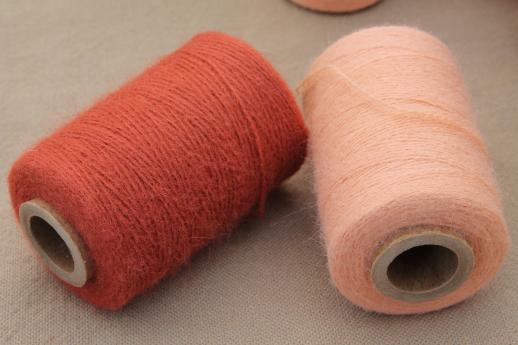 vintage thread spools, lot of embroidery yarn in primitive earth tone colors